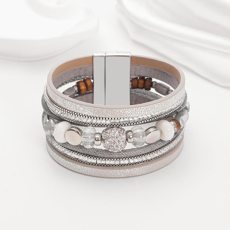 Wholesale Bracelet retro multi-layer magnetic buckle leather bracelet